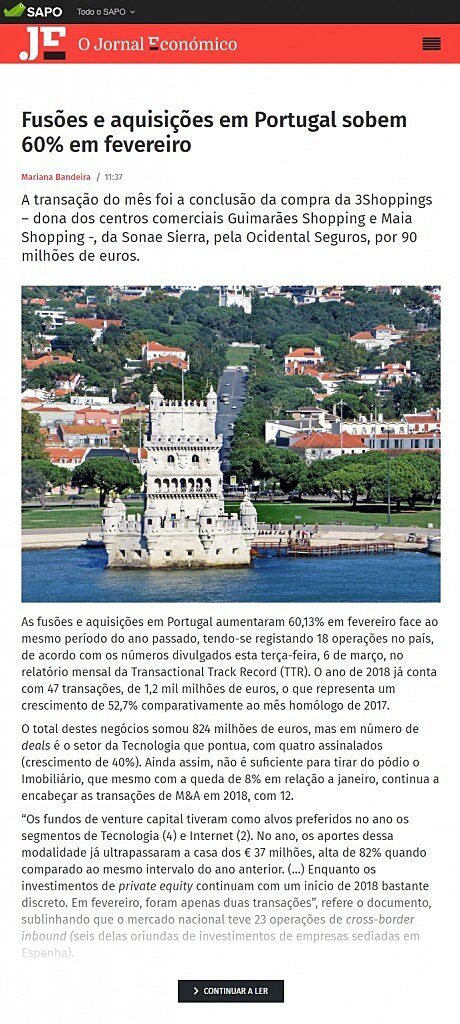 Fuses e aquisies em Portugal sobem 60% em fevereiro